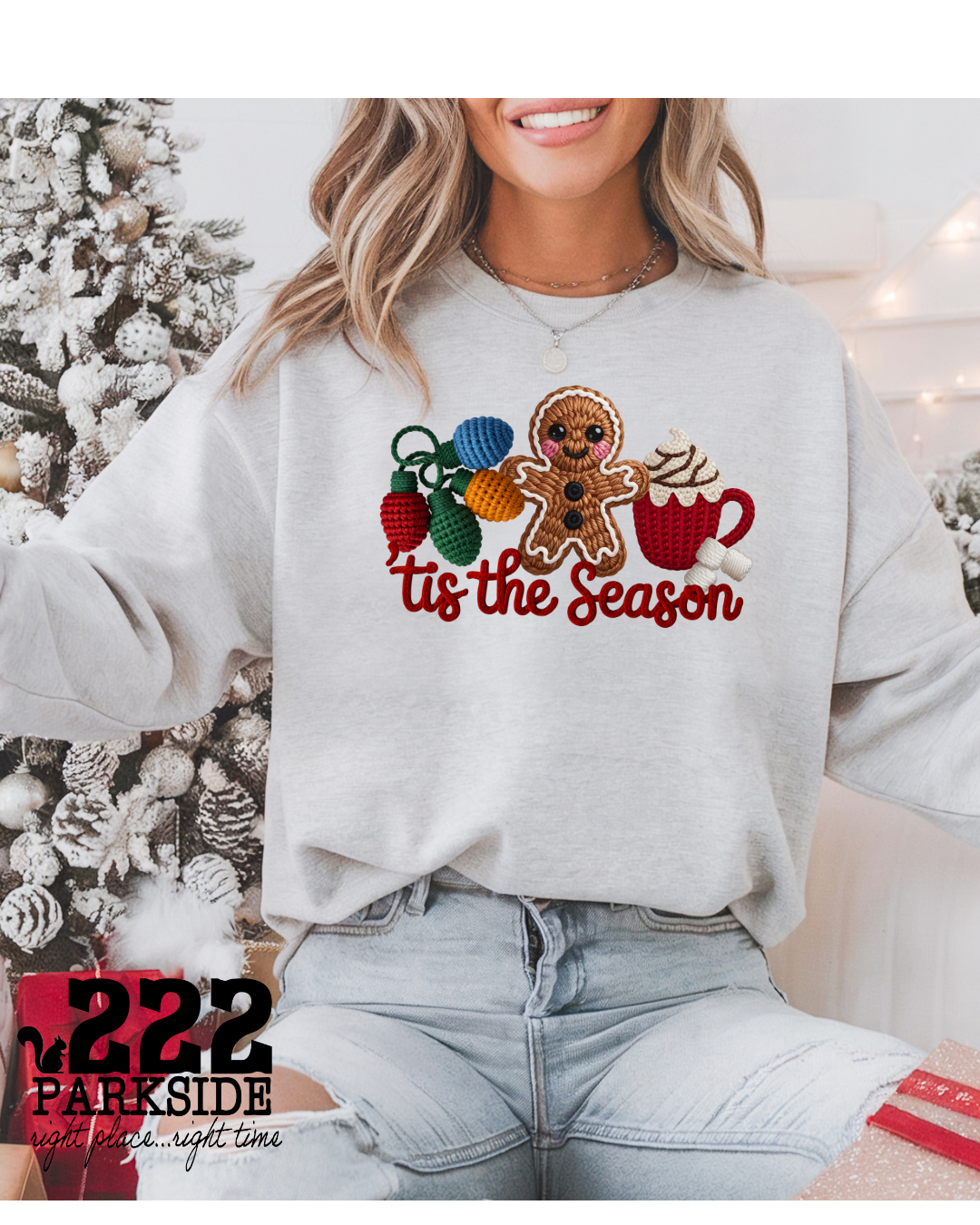 “’Tis The Season” Faux Crochet Christmas Sweatshirt