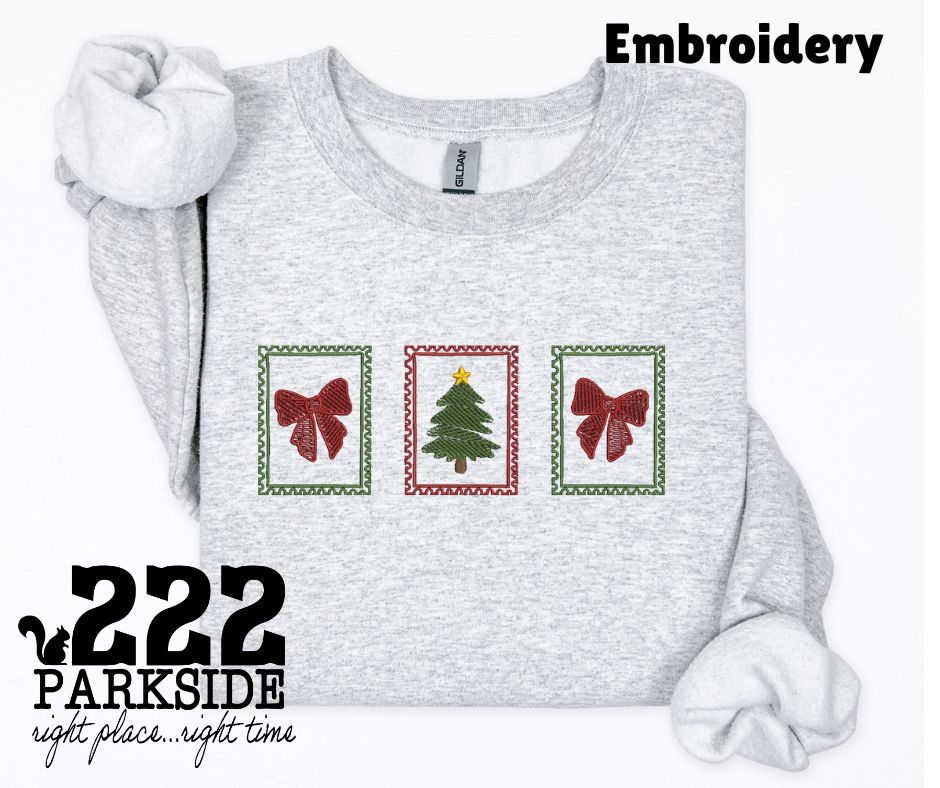 Christmas stamps and Bows Embroidery Sweatshirt