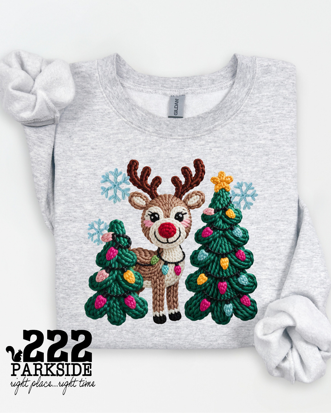 Oh Deer, It’s Cozy Season!" Faux Crochet Sweatshirt